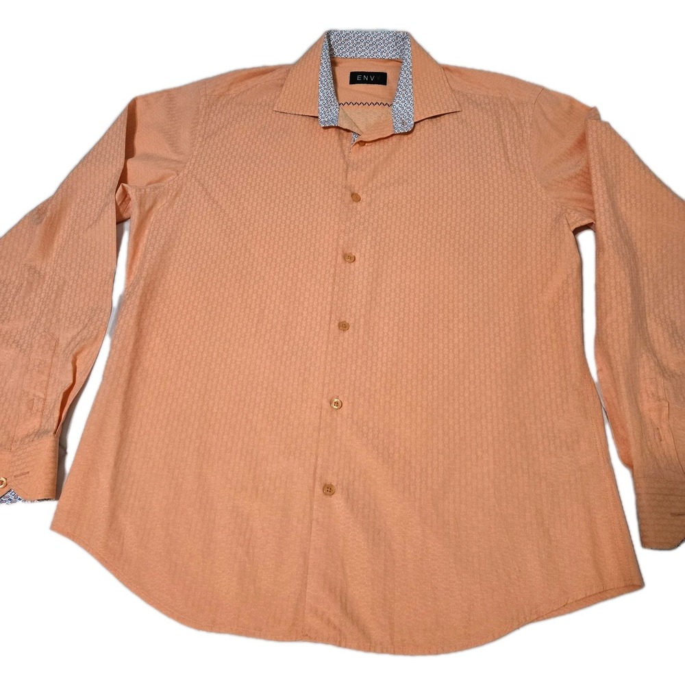 Envy Men's Long Sleeve Button Up Vibrant Orange Dress Shirt Flip Cuffs Large